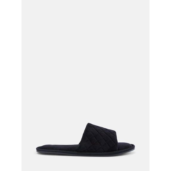 Time and Tru Women's Quilted Single Band Slide Slippers, Wide Width Available