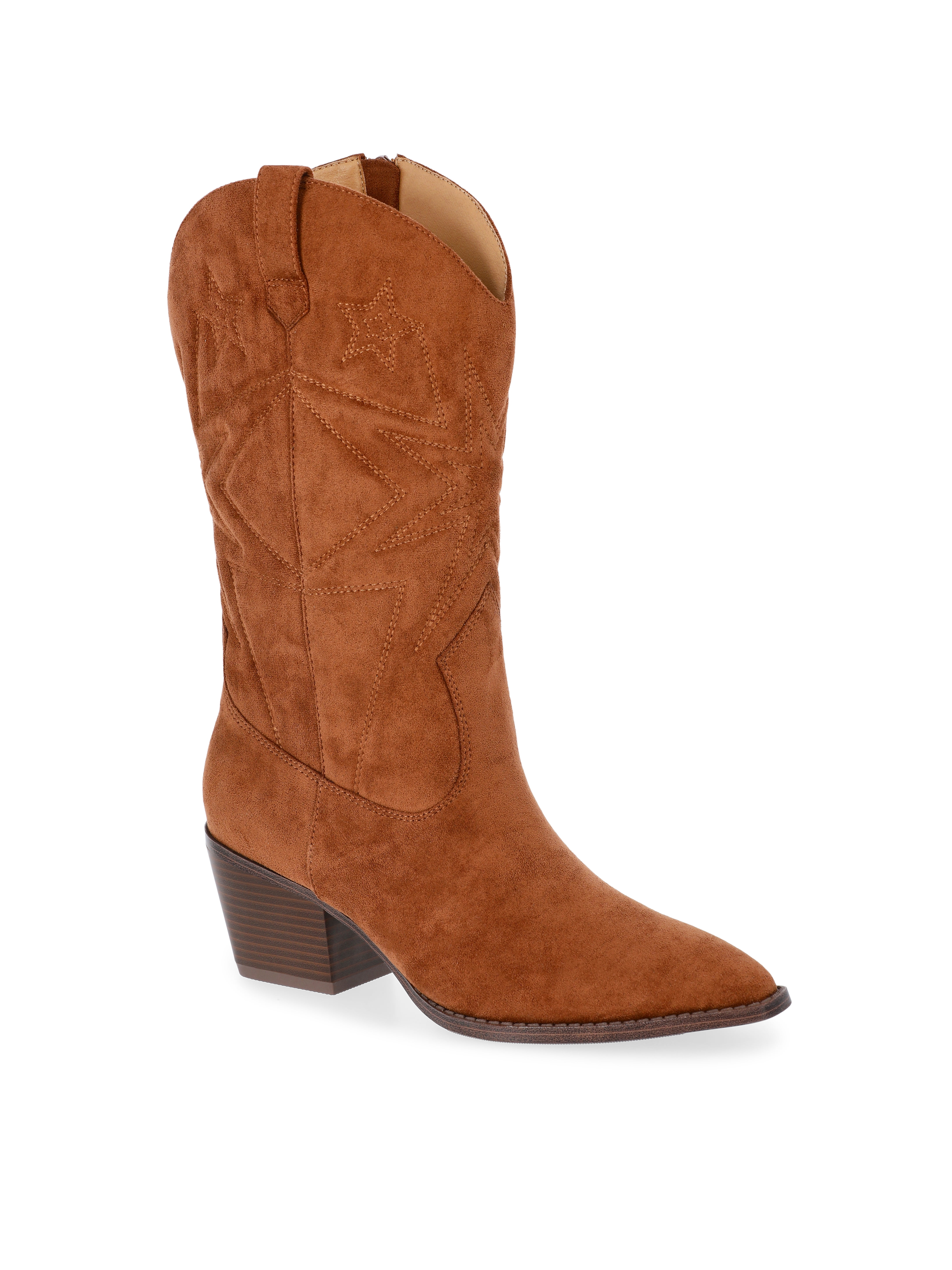 Time and Tru Women's Faux Suede Embroidered Western Boots, Wide Width Available