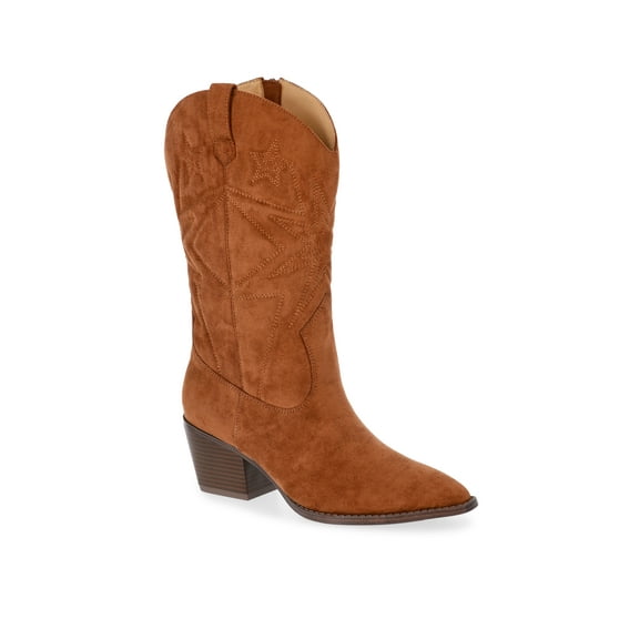 Time and Tru Women's Faux Suede Embroidered Western Boots, Wide Width Available