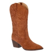 Time and Tru Women's Faux Suede Embroidered Western Boots, Wide Width Available