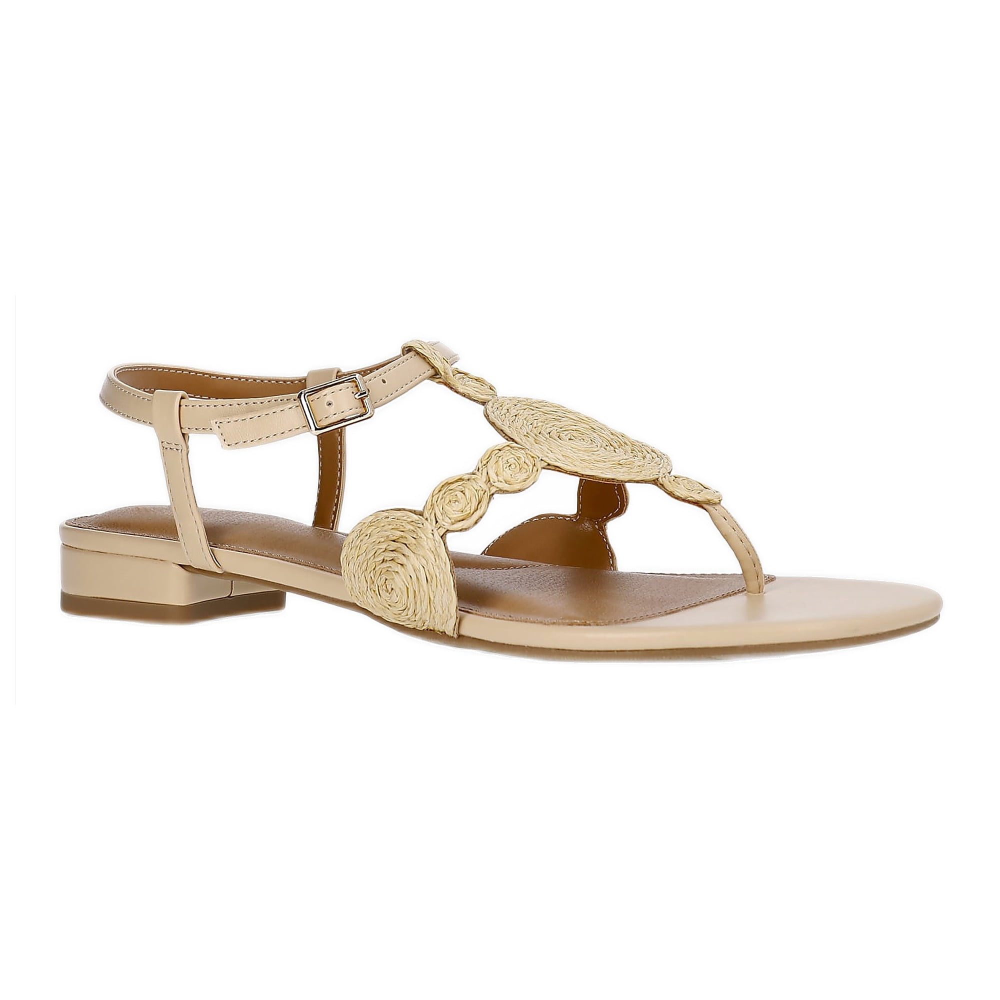Time and Tru Women's Raffia Circle Thong Sandals
