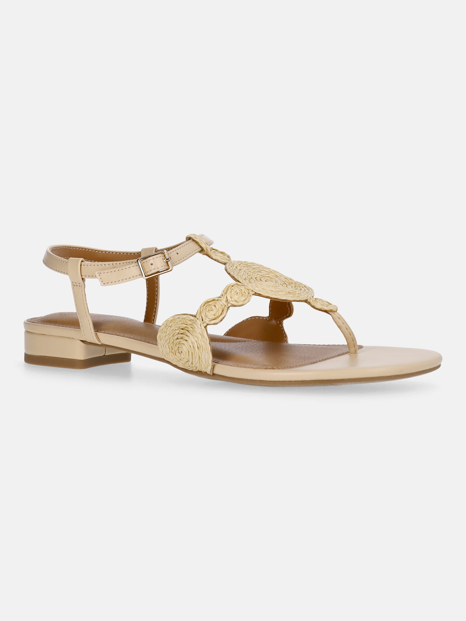 Time and Tru Women's Raffia Circle Thong Sandals