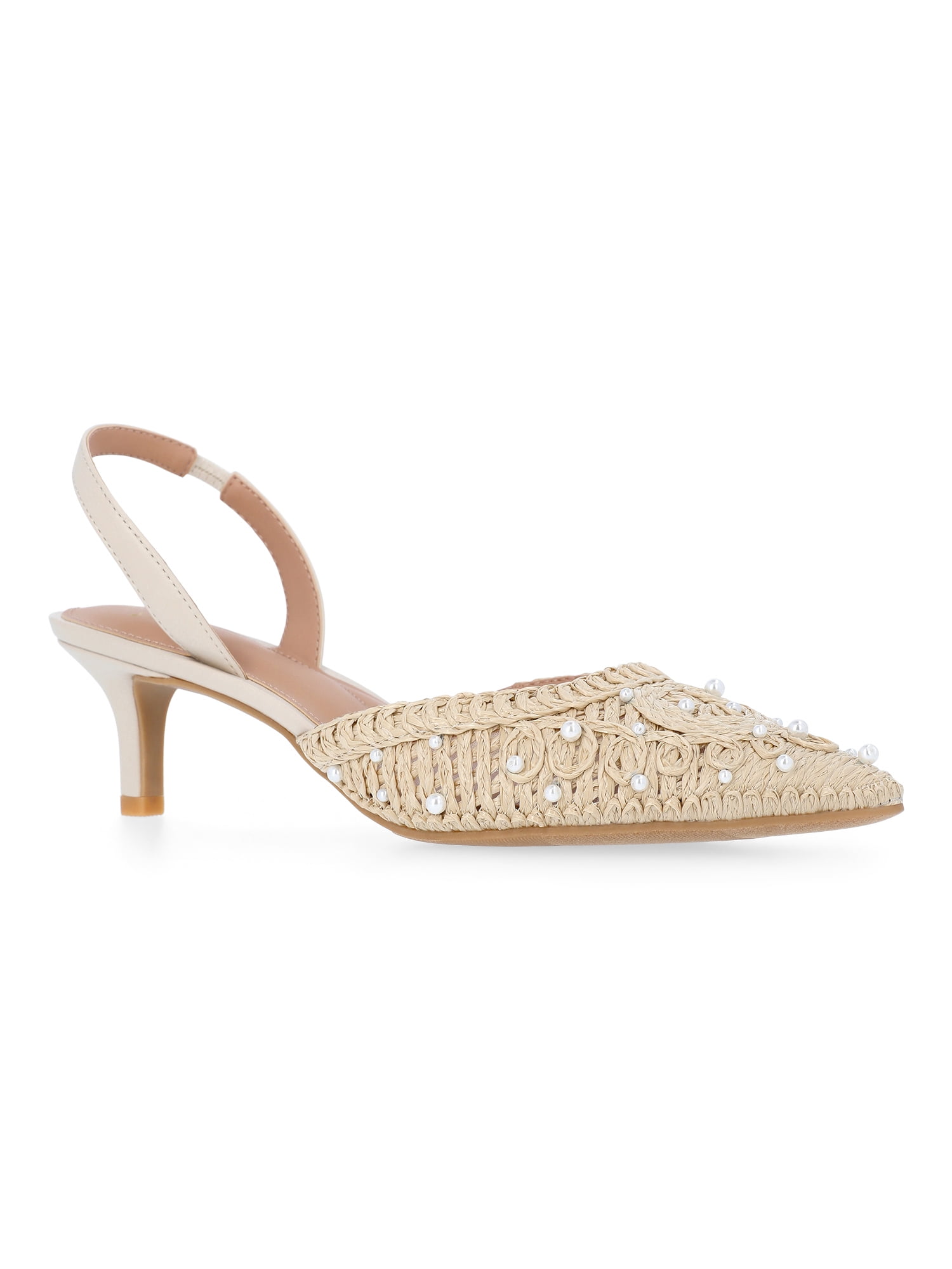 Time and Tru Women's Beaded Raffia Kitten Heels
