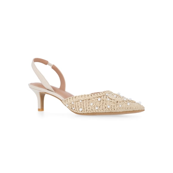 Time and Tru Women's Beaded Raffia Kitten Heels