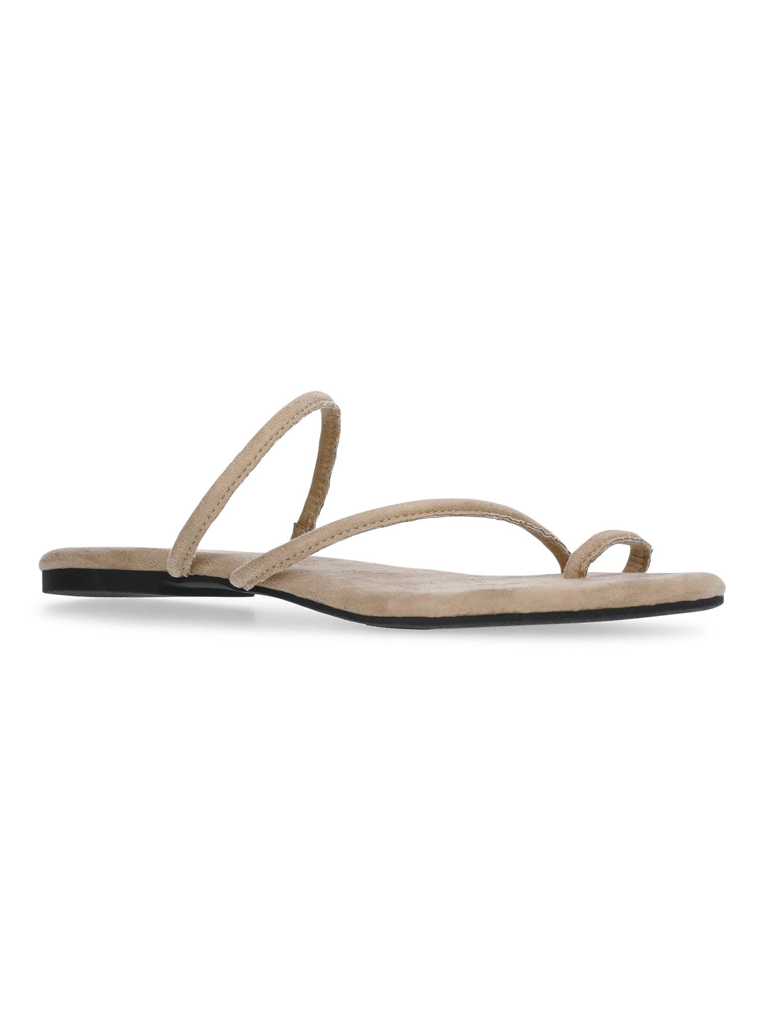 Time and Tru Women's Faux Suede Barely There Toe Loop Sandals