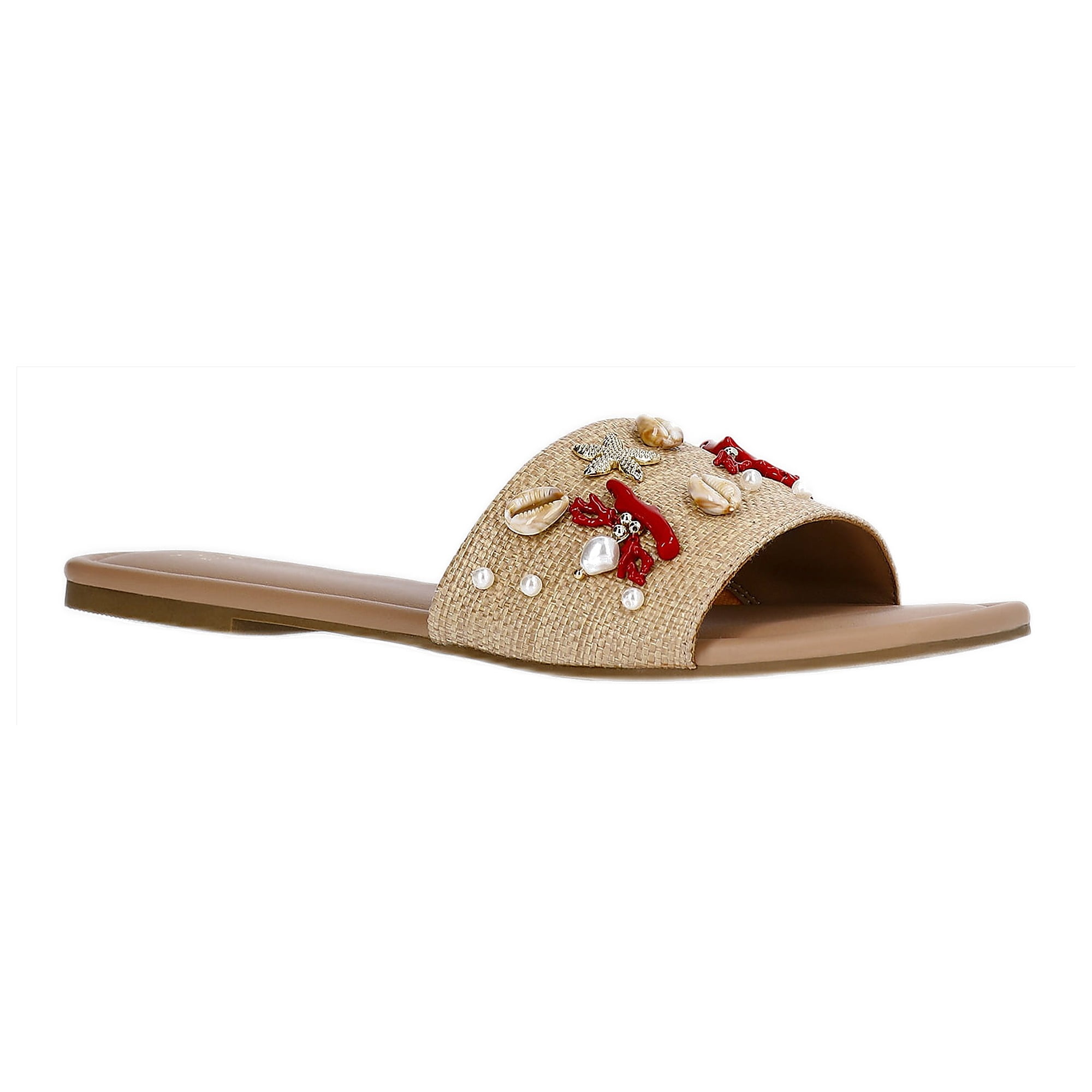 Time and Tru Women's Raffia Shell Slide Sandals