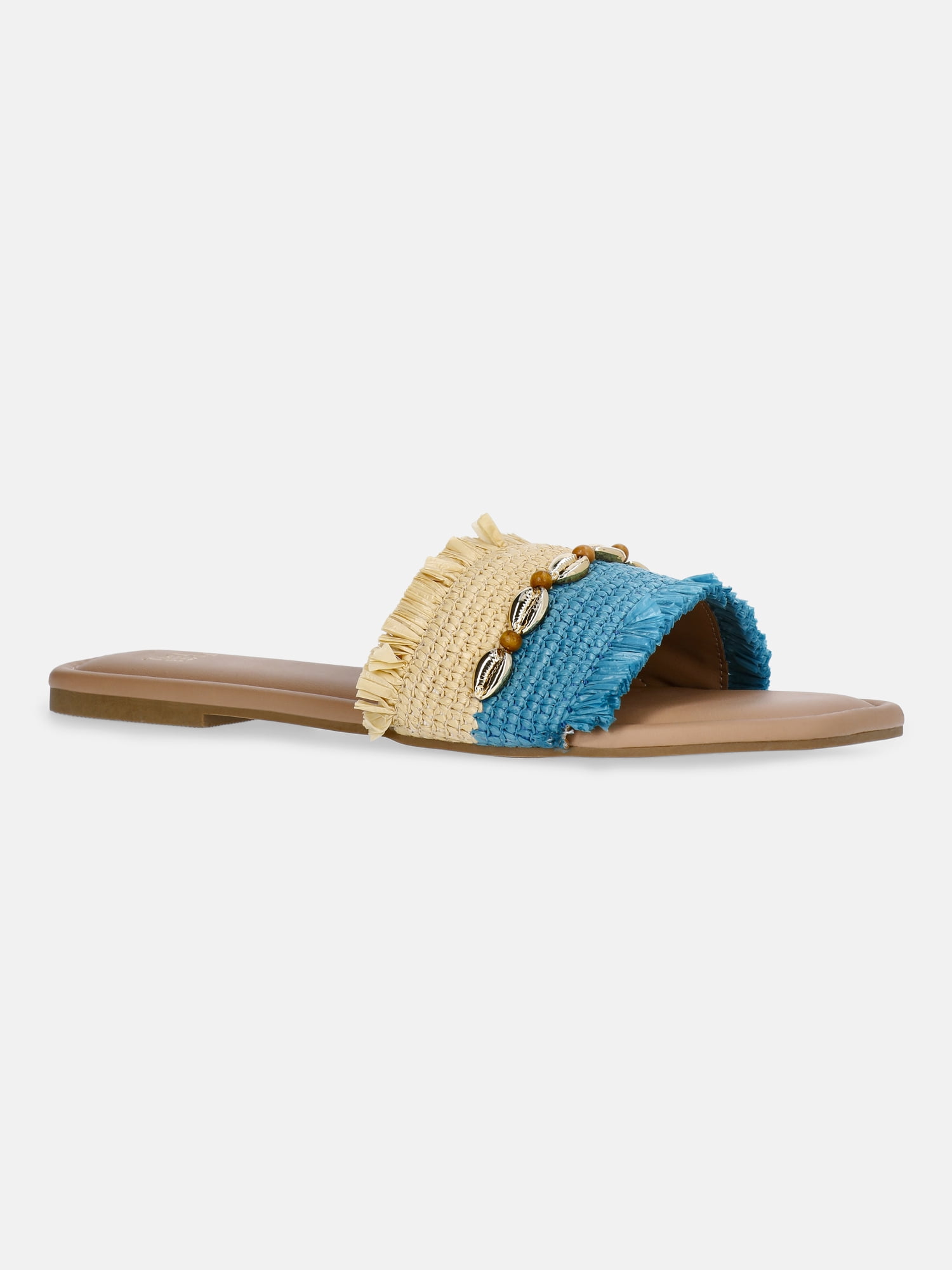 Time and Tru Women's Raffia Shell Slide Sandals