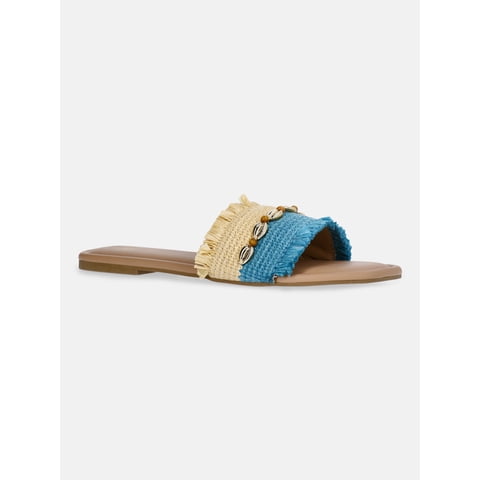 Women's Raffia Shell Slide Sandals