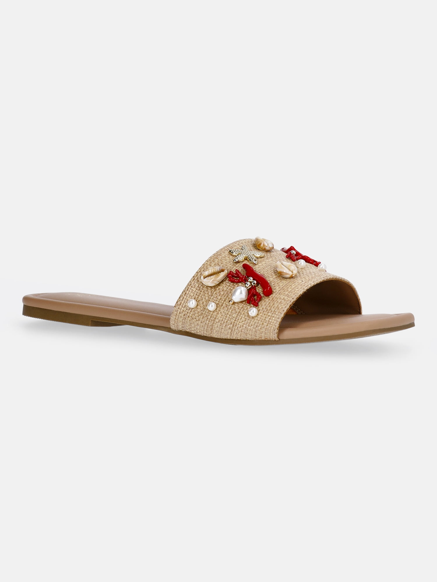 Time and Tru Women's Raffia Shell Slide Sandals