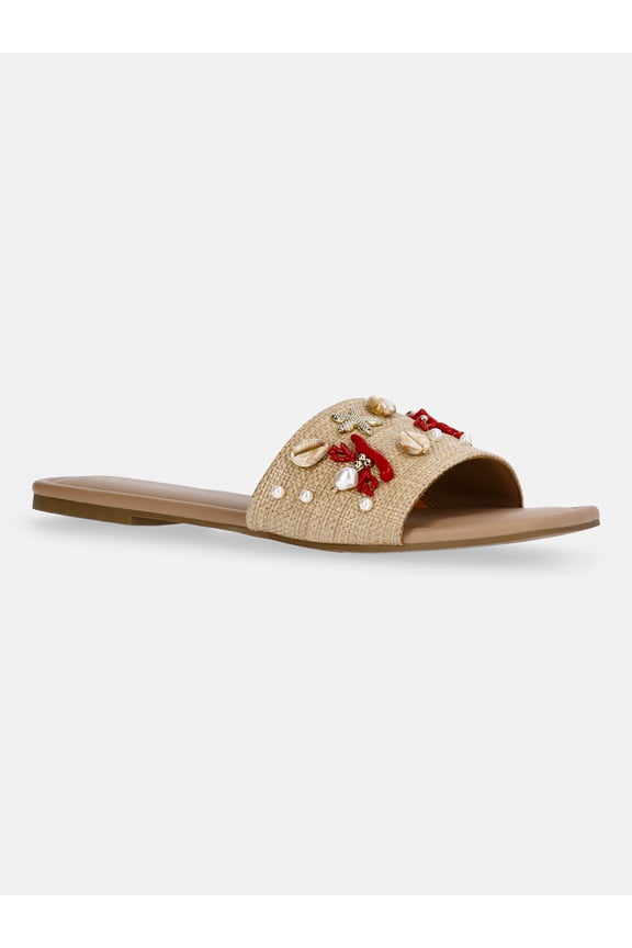 Women's Raffia Shell Slide Sandals