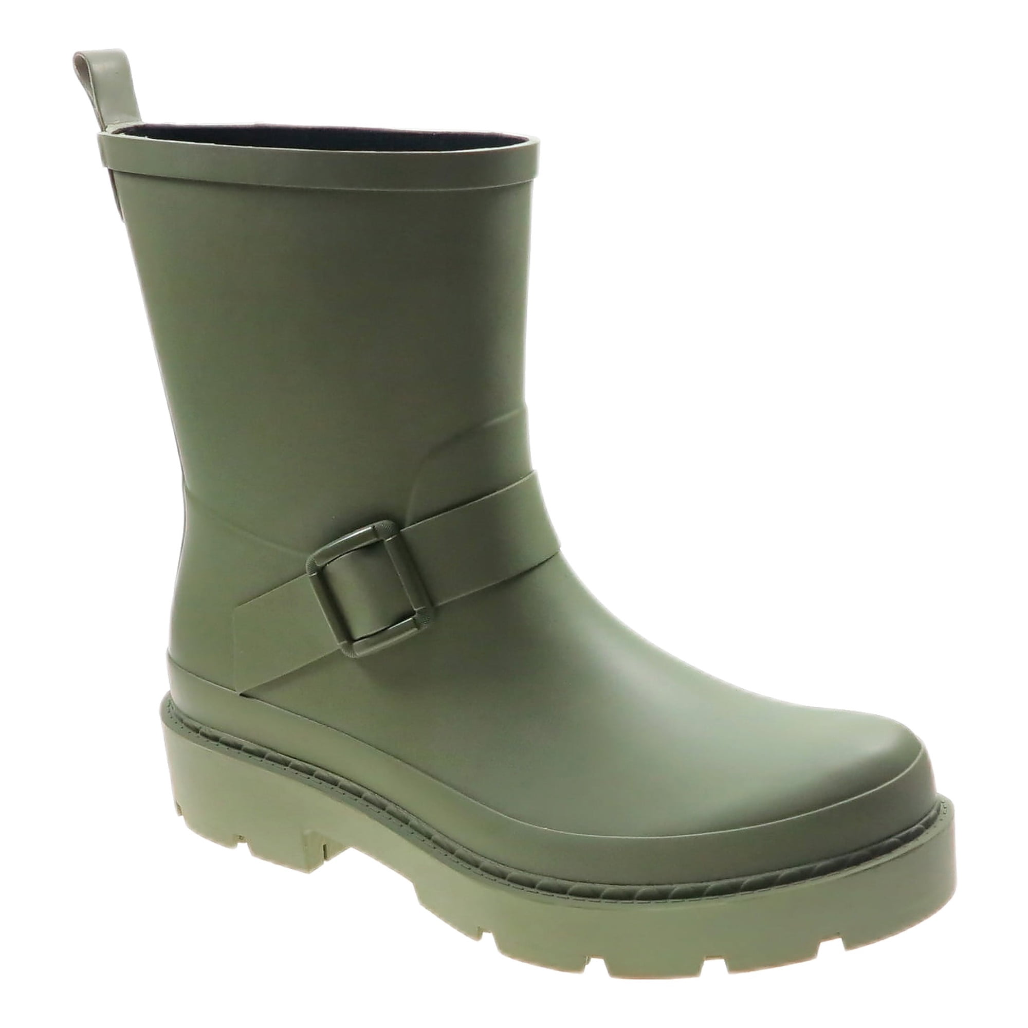Time and Tru Women's Short Buckle Rain Boots with Rubber Upper and