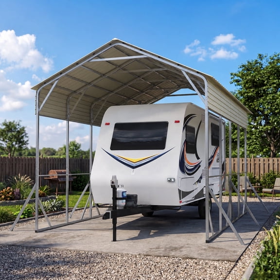 Quictent 14x20 FT Heavy Duty Metal Carport, Galvanized Steel Roof Car Shelter for RV, Trucks and Boats, Gray