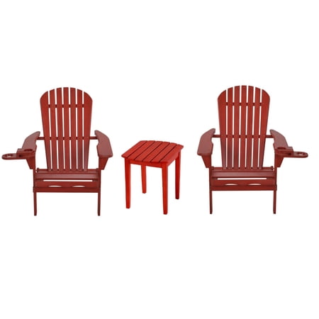 Foldable Adirondack Chair with cup holder Bristro Set, 2 Foldable Adirondack Chairs with cup holders and 1 End Table