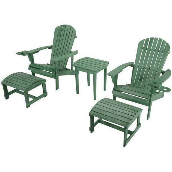 W Unlimited Earth Collection Adirondack Chair with Phone & Cup Holder, Sea Grean - 5 Piece