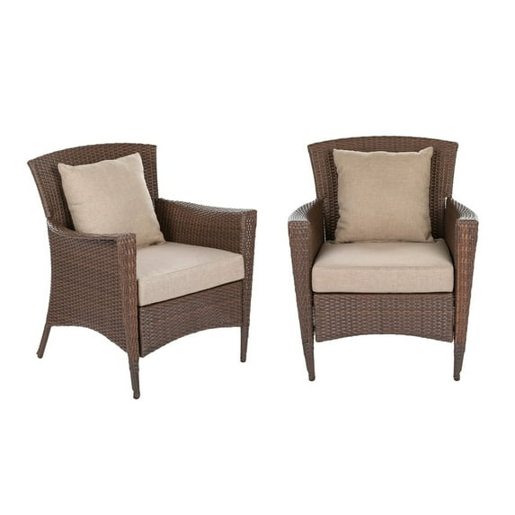 W Unlimited Galleon Garden Patio Armchair in Dark Brown and Beige (Set of 2)