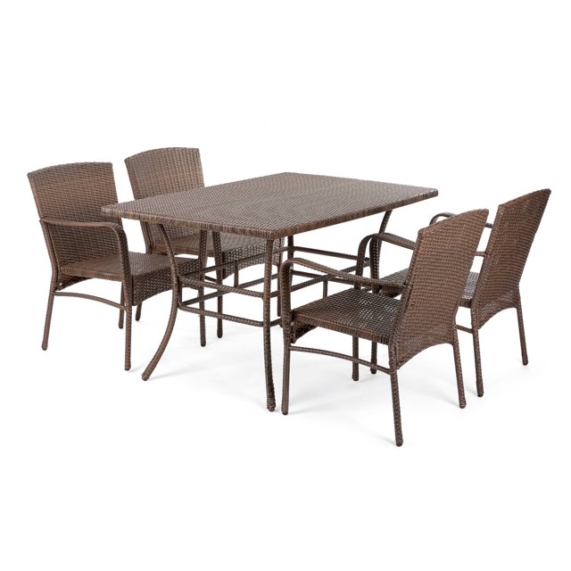 W Unlimited Leisure 5 Piece Wicker Rattan Garden Patio Dining Set in