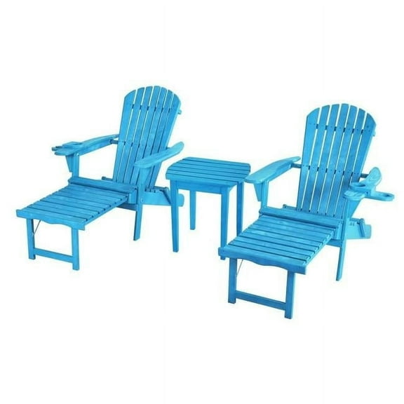 W Unlimited SW2005SB-CL2ET1 Oceanic Adirondack Chaise Foldable Lounge Chair Set with Cup & Glass Holder, Sky Blue - Set of 2