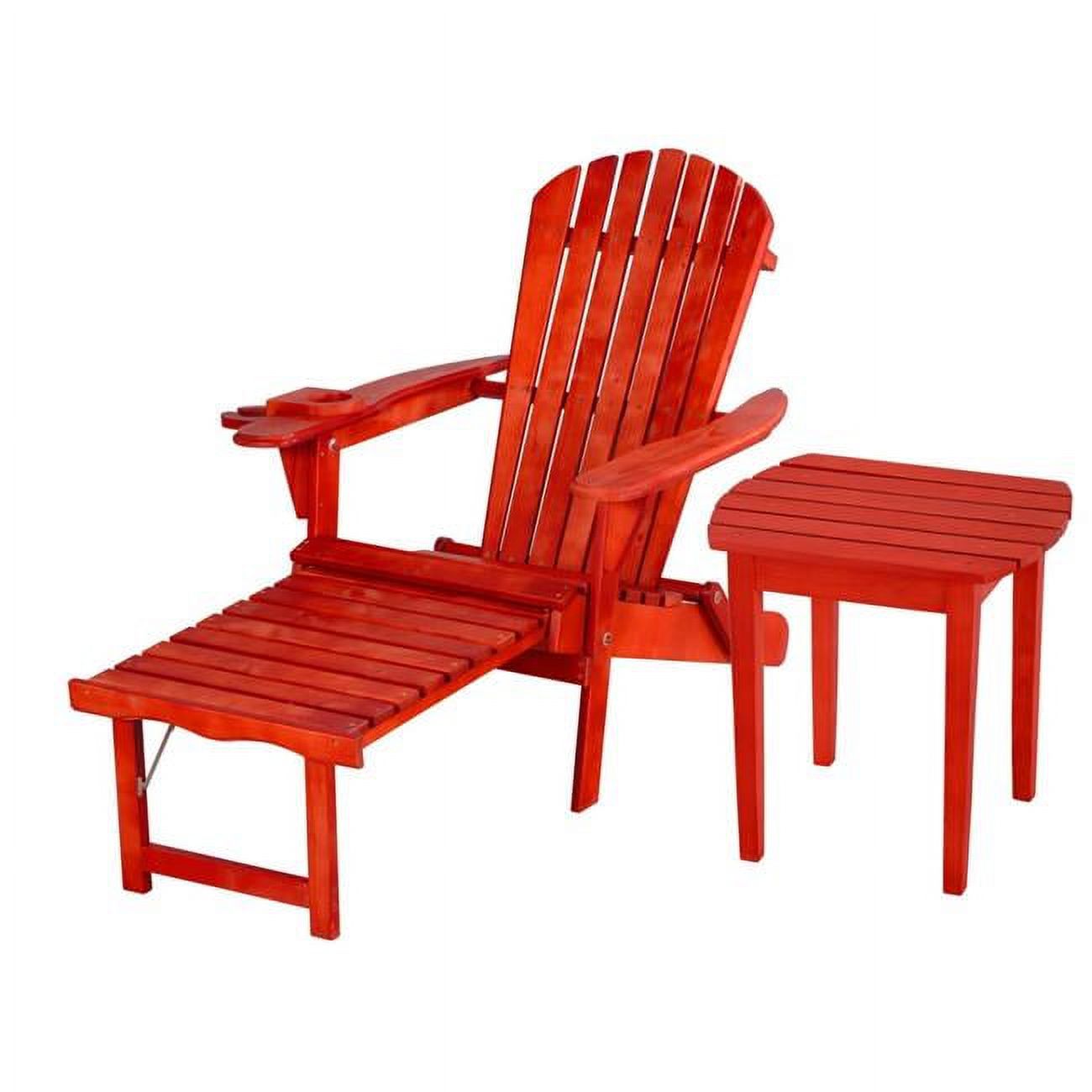 W Unlimited  Oceanic Collection Outdoor Bistro Adirondack Chaise Lounge Foldable Chair Set with Cup & Glass Holder & Built in Ottoman, Red - Wood - 2 Piece - image 1 of 3