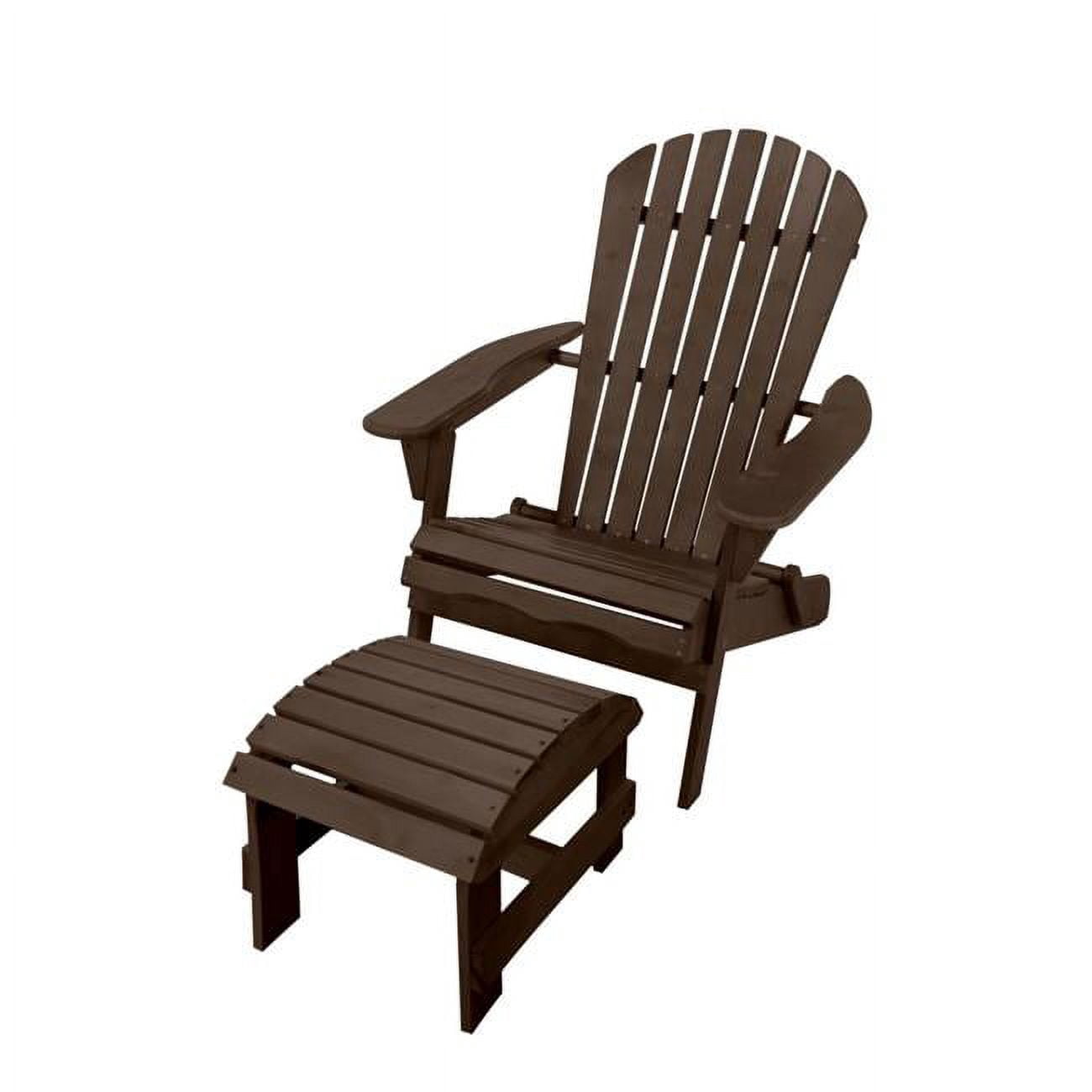 W Unlimited Oceanic Wooden Patio Adirondack Chair and Ottoman in Dark Brown