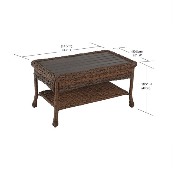 W Unlimited Home Faux Sea Grass Rattan Garden Patio Coffee Table in Light Brown
