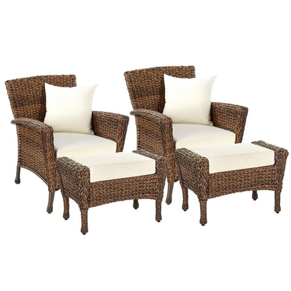 W Unlimited Home 4 Piece Faux Sea Grass Garden Patio Chair and Ottoman Set