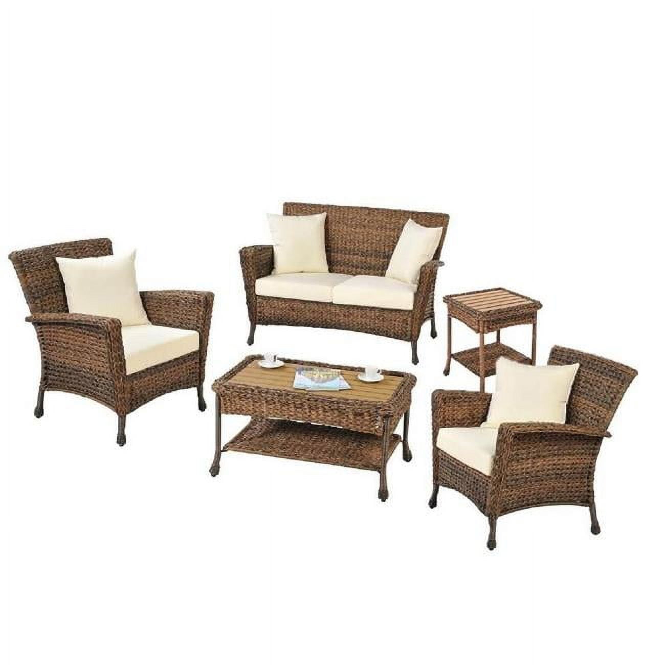 Rustic Dual Tone Brown Wicker 5-Piece Patio Set with Beige Cushions