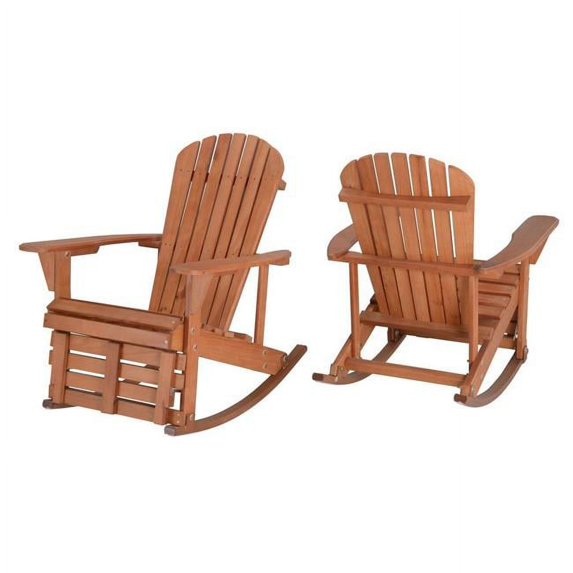 W Unlimited Zero Gravity Collection Adirondack Rocking Chair with Built-in Footrest, Walnut - 2 Piece