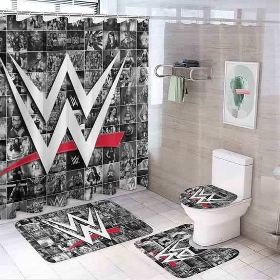 W-W-E Shower Curtain Set 4 Piece for Luxury Bathroom Decor Set, Shower Curtain, Bathroom Rugs, Toilet Cover, Toilet Rug, Bathroom Curtain with 12 Hooks