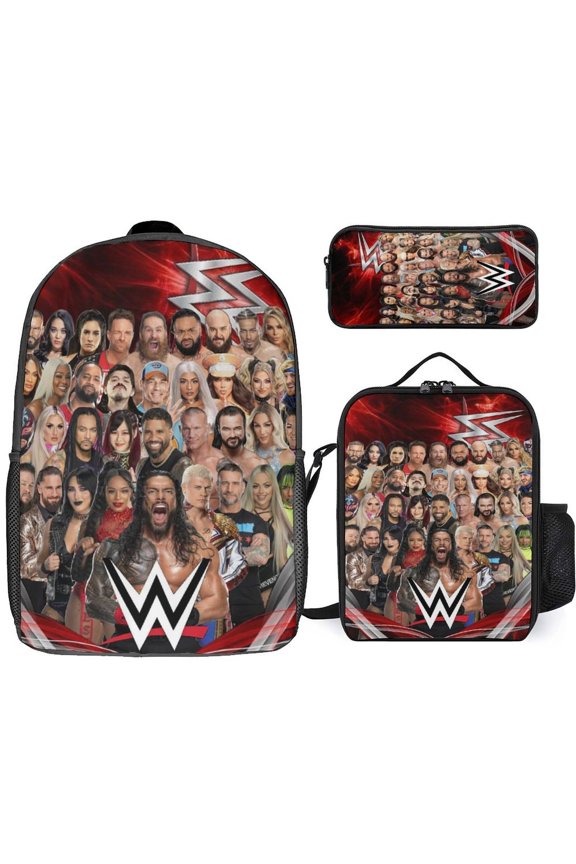 W-W-ES 3 Pcs Backpack Set With Lunch Bag And Pencil Case Casual Bookbag Lunch Box Pencil Box