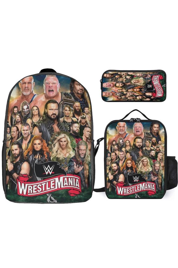 W-W-ES 3 Pcs Backpack Set With Lunch Bag And Pencil Case Casual Bookbag Lunch Box Pencil Box