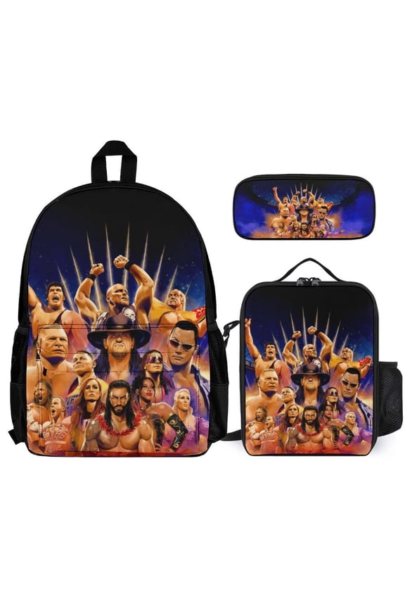 W-W-ES 3 Pcs Backpack Set With Lunch Bag And Pencil Case Casual Bookbag Lunch Box Pencil Box