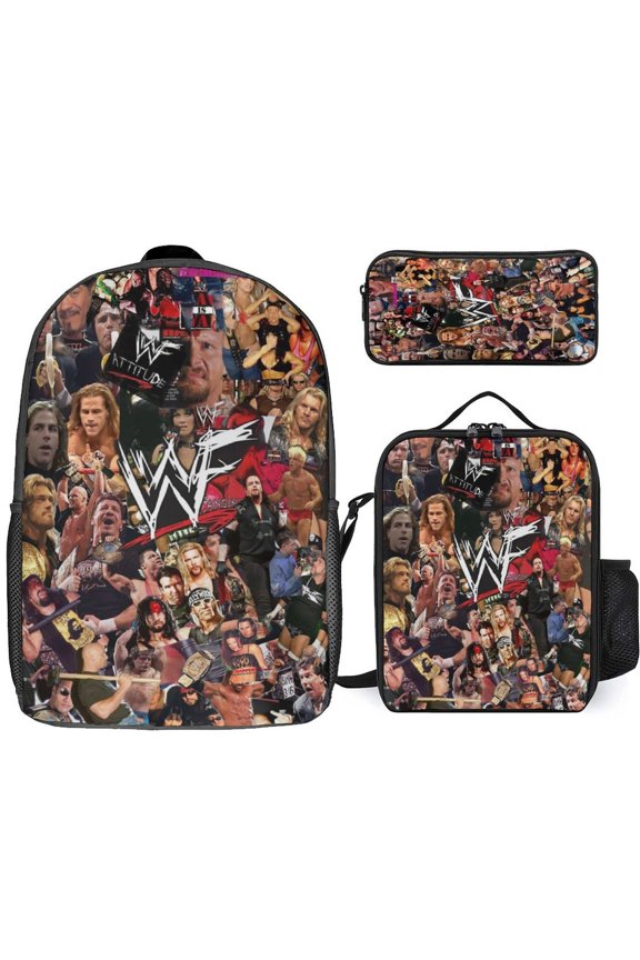 W-W-ES 3 Pcs Backpack Set With Lunch Bag And Pencil Case Casual Bookbag Lunch Box Pencil Box