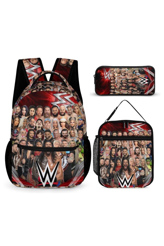 W-W-ES 3 Pcs Backpack Set With Lunch Bag And Pencil Case Casual Bookbag Lunch Box Pencil Box
