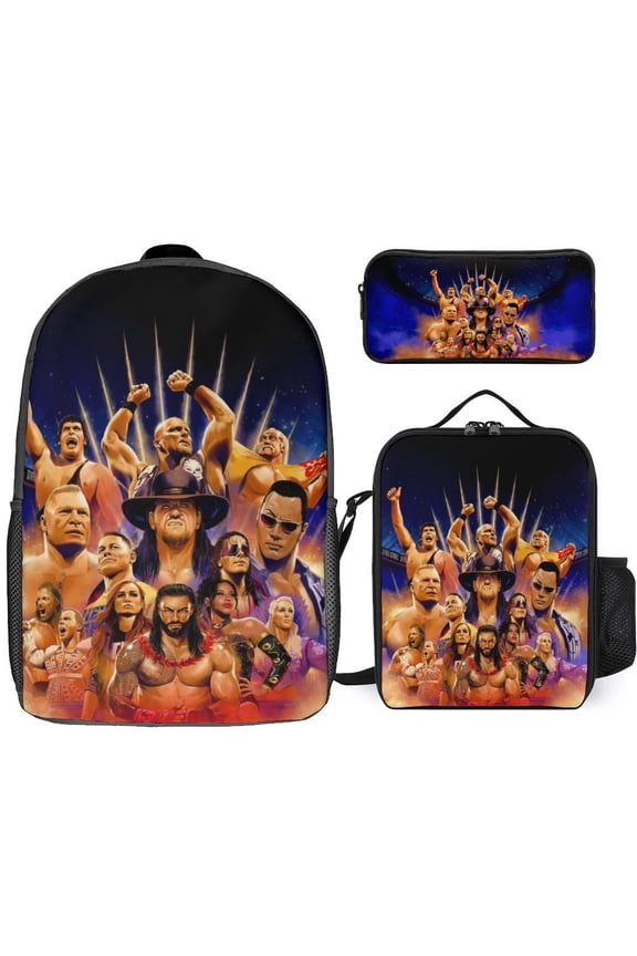 W-W-ES 3 Pcs Backpack Set With Lunch Bag And Pencil Case Casual Bookbag Lunch Box Pencil Box