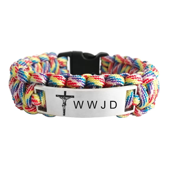 W.W.J.D Bracelet for Men,Stainless Steel Paracord WWJD Bracelets Jesus Cross What Would Jesus Do Cuff Bracelets Bangle for Adult Outdoor Hiking Camping Hunting Activities