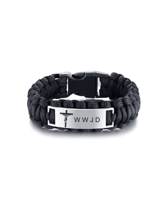 Bracelet for Men,Stainless Steel Paracord WWJD Bracelets Jesus Cross What Would Jesus Do Cuff Bracelets Bangle for Adult Outdoor Hiking Camping Hunting Activities