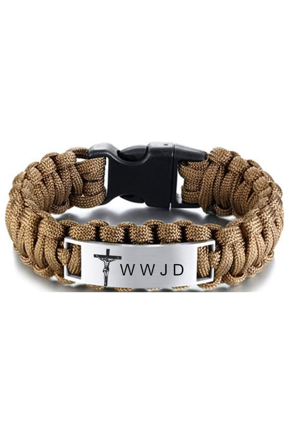 W.W.J.D Bracelet for Men,Stainless Steel Paracord WWJD Bracelets Jesus Cross What Would Jesus Do Cuff Bracelets Bangle for Adult Outdoor Hiking Camping Hunting Activities