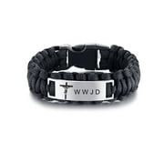 LIFASHION W.W.J.D Bracelet for Men,Stainless Steel Paracord WWJD Bracelets Jesus Cross What Would Jesus Do Cuff Bracelets Bangle for Adult Outdoor Hiking Camping Hunting Activities