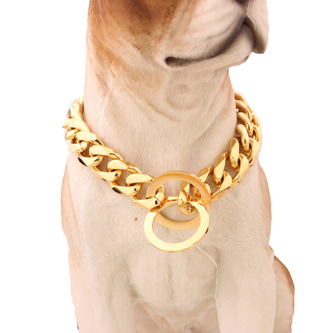 Stainless Steel Gold Choke Collar For Large Dogs – Outdoor Walking Chain – Adjustable