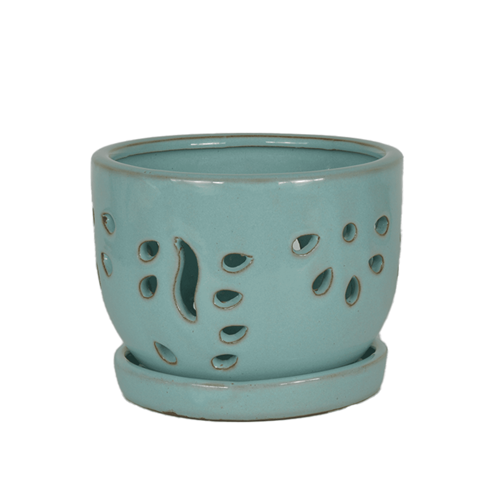 W&W Orchid Pot, Round, Blue Ceramic, 5.8 x 5.8 x 4.45 Inches, with Air Vents