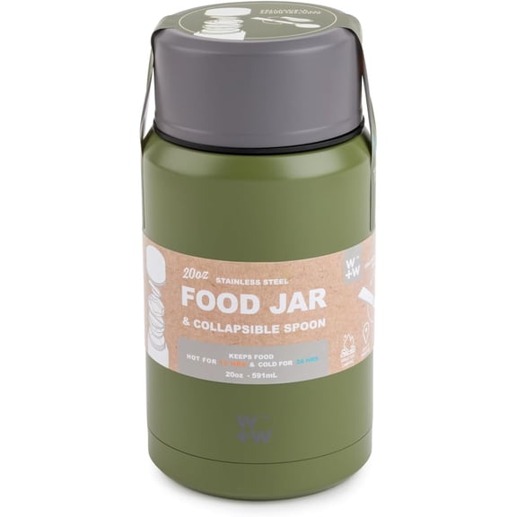 W + W Stainless Steel Double-Wall Insulated Food Jar and Collapsable Spoon - 20 Oz - Pine and Grey