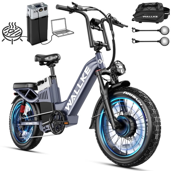 W WALLKE H7 Ultra AWD Dual Motor Electric Bike for Adults, 48V 55Ah Portable Power Station Battery, 20x4 Fat Tire Full Suspension Stepthru Electric Bicycle, UL2849