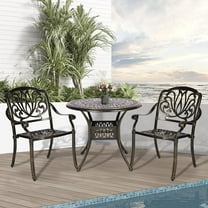 W WARMHOL 3-Piece Outdoor Patio Dining Set, All-Weather Cast Aluminum Patio Furniture Set for Backyard Garden Deck with 2 Chairs and 35.2" Round Table, 2" Umbrella Hole