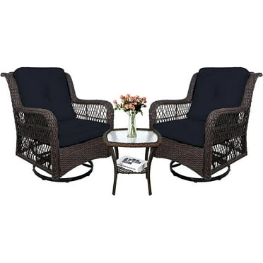W WARMHOL Rattan Furniture 3 Piece Metal Outdoor Glider Swivel Chair, Navy Blue