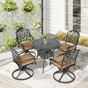 W WARMHOL 5 Piece Patio Dining Set, Outdoor Table and Chairs Set for 4 Cushioned Swivel Rocking Chairs and 35.2 Round Table, All-Weather Cast Aluminum Patio Funiture Set, 2 Umbrella Hole
