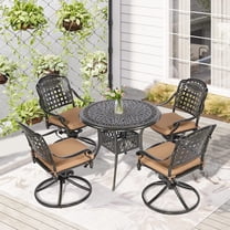 W WARMHOL 5 Piece Patio Dining Set, Outdoor Table and Chairs Set for 4 Cushioned Swivel Rocking Chairs and 35.2" Round Table, All-Weather Cast Aluminum Patio Funiture Set, 2" Umbrella Hole