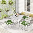 thumbnail image 1 of W WARMHOL 5 Piece Patio Dining Set, Outdoor Table and Chairs Set for 4 Cushioned Swivel Rocking Chairs and 35.2" Square Table, All-Weather Cast Aluminum Patio Funiture Set, 2.2" Umbrella Hole, White, 1 of 7