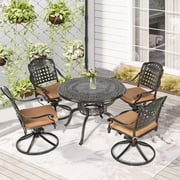 W WARMHOL 5 Piece Patio Dining Set, Outdoor Table and Chairs Set for 4 Cushioned Swivel Rocking Chairs and 38.3 Round Table, All-Weather Cast Aluminum Patio Funiture Set, 2 Umbrella Hole