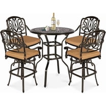 W WARMHOL 5 Pieces Patio Swivel Bar Set, Patio Bar Table and Chairs Set, All-Weather Cast Aluminum Outdoor Swivel Bar Stools of 4 and 35.4" Bar Height Table, High Top Bistro Set for Deck, Garden