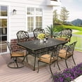 thumbnail image 1 of W WARMHOL 7-Piece Outdoor Patio Dining Set, 60” Rectangular Cast Aluminum Dining Table with Umbrella Hole and 4 Stationary, 2 Swivel Rocker Chairs, 6 Cushioned, Backyard, Patio, Garden, 1 of 8